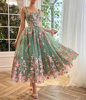 AMERI MEDI EMBROIDERY TULLE LACE DRESS Ｍ MissJophiel Corset Leaf Embroidered Midi Dress with